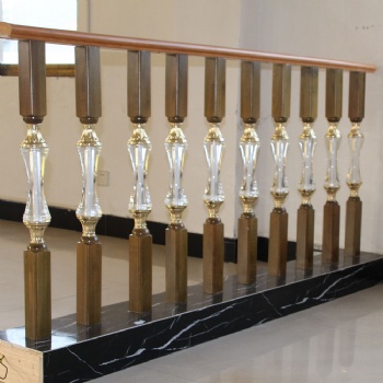 Clear crystal glass baluster with wood base for home staircase use