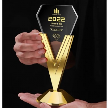 ADL Gold Silver Copper Three Colors Crystal Glass Trophy Awards Crafts with Metal Business Sports Events Trophy Awards