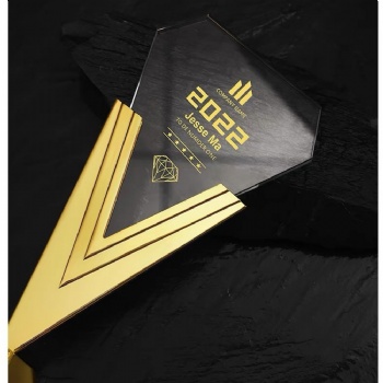 ADL Gold Silver Copper Three Colors Crystal Glass Trophy Awards Crafts with Metal Business Sports Events Trophy Awards