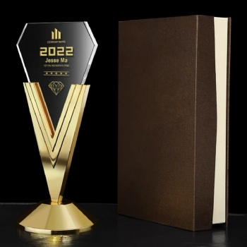 ADL Gold Silver Copper Three Colors Crystal Glass Trophy Awards Crafts with Metal Business Sports Events Trophy Awards
