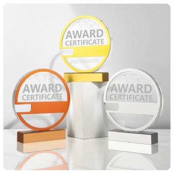 ADL New Design Round Metal Golden Silver and Coppery Crystal Glass Trophy Awards Crystal Crafts for Souvenir Trophy for Gifts