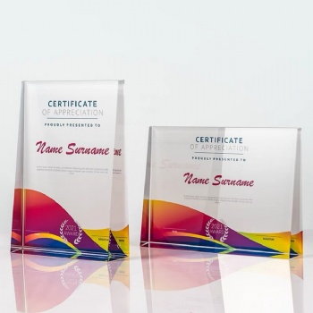 ADL Crystal Glass Trophy Awards Colorful Color Printed Certificate Customized Logo and Words Authorization Letter Commemorative