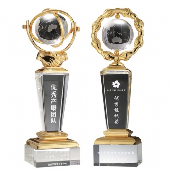 ADL Globe Crystal Glass Trophy for Sports Awards Crystal Crafts for Business Gifts Polished Crystal Trophy Crafts