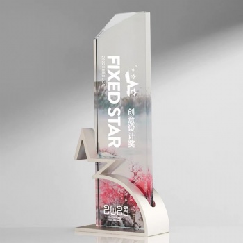 ADL Wholesales Crystal Glass Trophy Awards with Metal Star Crystal Crafts Customized Logo and Words for Business Crystal Trophy