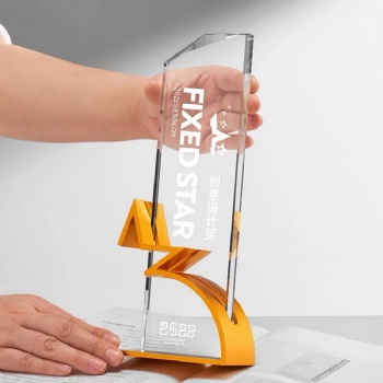 ADL Wholesales Crystal Glass Trophy Awards with Metal Star Crystal Crafts Customized Logo and Words for Business Crystal Trophy