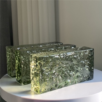 New Design 50*100*200mm Stone Pattern Painted Light Green Crystal Glass Brick Blocks For Home House Decoration