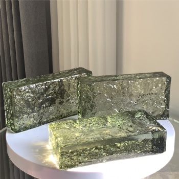 New Design 50*100*200mm Stone Pattern Painted Light Green Crystal Glass Brick Blocks For Home House Decoration