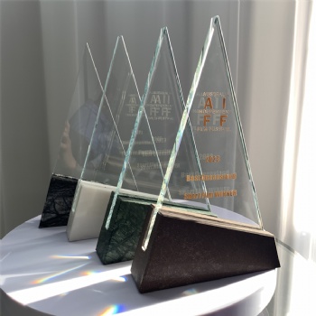 ADL Triangular Glass Trophy Awards Wholesale Cheap with Stone Base Basketball Events Awards