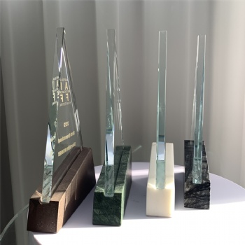 ADL Triangular Glass Trophy Awards Wholesale Cheap with Stone Base Basketball Events Awards