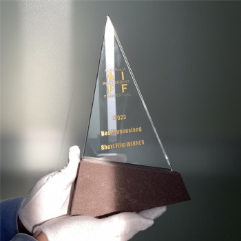 ADL Triangular Glass Trophy Awards Wholesale Cheap with Stone Base Basketball Events Awards