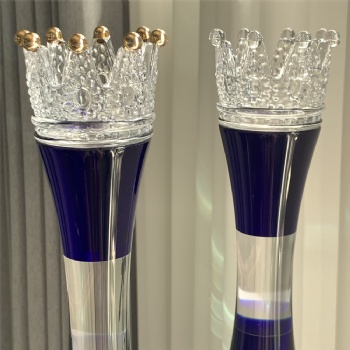 ADL Crown Crystal Glass Trophy with Blue Pillar Gold Crown for Performance Trophy No.1 Trophy Awards