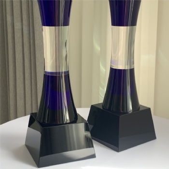 ADL Crown Crystal Glass Trophy with Blue Pillar Gold Crown for Performance Trophy No.1 Trophy Awards