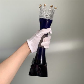 ADL Crown Crystal Glass Trophy with Blue Pillar Gold Crown for Performance Trophy No.1 Trophy Awards