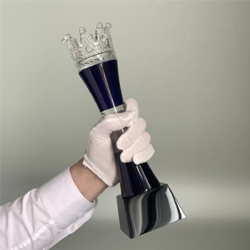 ADL Crown Crystal Glass Trophy with Blue Pillar Gold Crown for Performance Trophy No.1 Trophy Awards