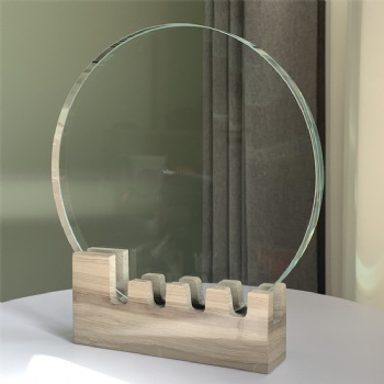 ADL Round Crystal Glass Trophy with Stone Base with Mountain Peak Shape for Sport Trophy