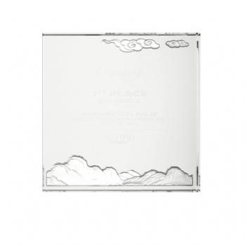 ADL 2024 New Design Crystal Clear White Glass Cuboid Square Trophy Awards with Sand Blast Logo Auspicious Clouds
