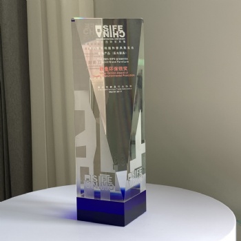 ADL 2023 Crystal Clear Glass Trophy Awards with Blue Base for Souvenir Gifts Big Block Crystal Glass Events Trophy