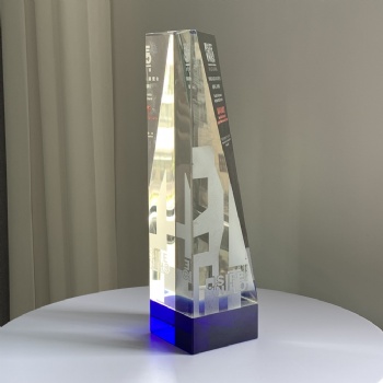 ADL 2023 Crystal Clear Glass Trophy Awards with Blue Base for Souvenir Gifts Big Block Crystal Glass Events Trophy