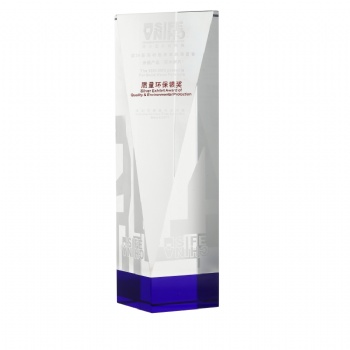 ADL 2023 Crystal Clear Glass Trophy Awards with Blue Base for Souvenir Gifts Big Block Crystal Glass Events Trophy