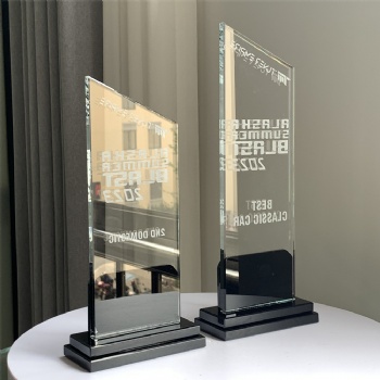 ADL Crystal Trophy Glass Awards Two Sizes Customized Words and Logo for Company Events