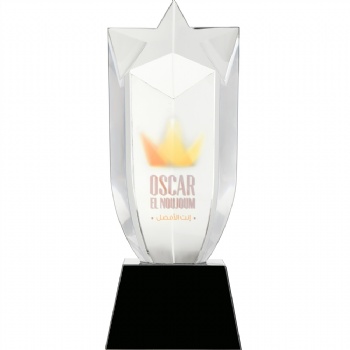 ADL Star Crystal Glass Trophy High-Quality with Black Base Customized Logo or Words for Souvenir Gifts