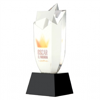 ADL Star Crystal Glass Trophy High-Quality with Black Base Customized Logo or Words for Souvenir Gifts