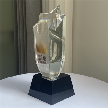 ADL Star Crystal Glass Trophy High-Quality with Black Base Customized Logo or Words for Souvenir Gifts
