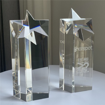 ADL Star Clear White Crystal Glass Trophy Awards Customized Star Design with Words and Logo