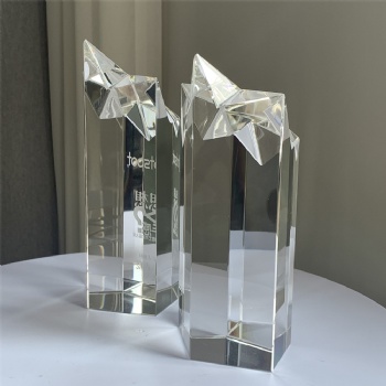 ADL Star Clear White Crystal Glass Trophy Awards Customized Star Design with Words and Logo