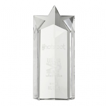 ADL Star Clear White Crystal Glass Trophy Awards Customized Star Design with Words and Logo