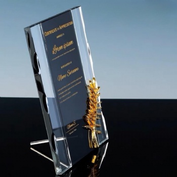ADL Crystal Glass Medals High-Quality with Metallic Ear of Wheat for Souvenir Gifts and Awards
