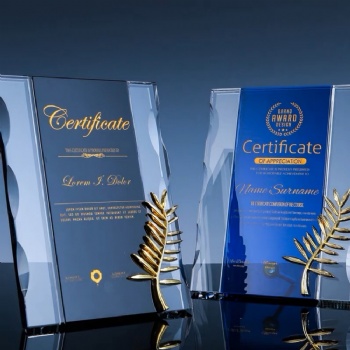 ADL Crystal Glass Medals High-Quality with Metallic Ear of Wheat for Souvenir Gifts and Awards