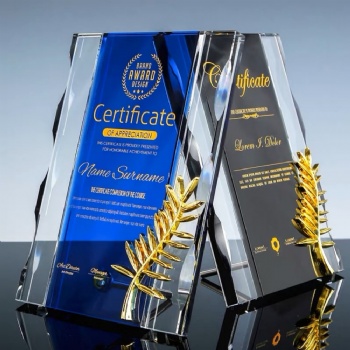 ADL Crystal Glass Medals High-Quality with Metallic Ear of Wheat for Souvenir Gifts and Awards