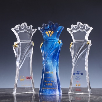 ADL New Design Crystal Crown Glass Trophy Wholesales with Customized Logo Words Art Awards