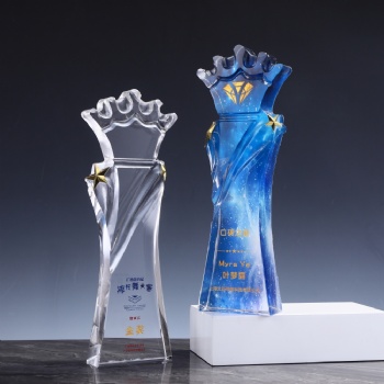 ADL New Design Crystal Crown Glass Trophy Wholesales with Customized Logo Words Art Awards