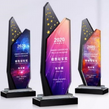 ADL 2023 New Designs Crystal Glass Trophy with Customized Background and Logo Words for Company Souvenir Events Gifts
