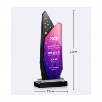 ADL 2023 New Designs Crystal Glass Trophy with Customized Background and Logo Words for Company Souvenir Events Gifts