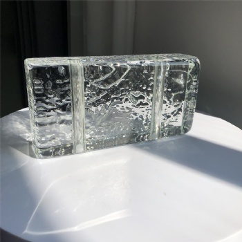 50*100*200mm Single Sided Stone Pattern Clear White Transparent Crystal Glass Brick Blocks with Holes for Building Decoration