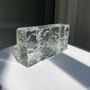 50*100*200mm Single Sided Stone Pattern Clear White Transparent Crystal Glass Brick Blocks with Holes for Building Decoration