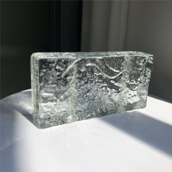 50*100*200mm Single Sided Stone Pattern Clear White Transparent Crystal Glass Brick Blocks with Holes for Building Decoration