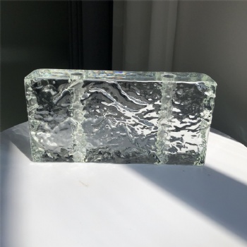 50*100*200mm Single Sided Stone Pattern Clear White Transparent Crystal Glass Brick Blocks with Holes for Building Decoration