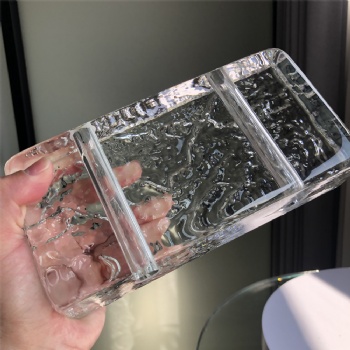 50*100*200mm Single Sided Stone Pattern Clear White Transparent Crystal Glass Brick Blocks with Holes for Building Decoration