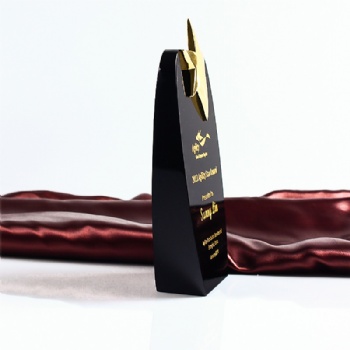 ADL Crystal Glass Trophy Award with Gold Star and Black Glass Crystal with Customized Words