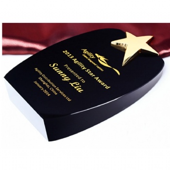 ADL Crystal Glass Trophy Award with Gold Star and Black Glass Crystal with Customized Words