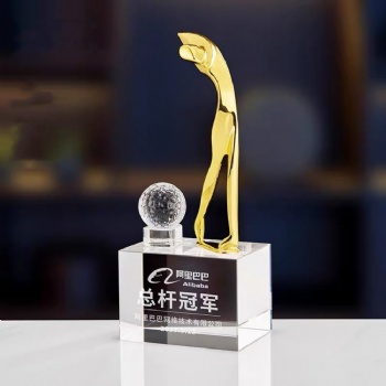 ADL Golf Crystal Glass Trophy Awards with Metal Black Crystal Glass Base for Honorary Award Customized Words Sports Awards