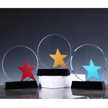 ADL 2023 New Design Round Crystal Glass Trophy Awards Star Thumb Hand Trophy Awards Three Colors Awards