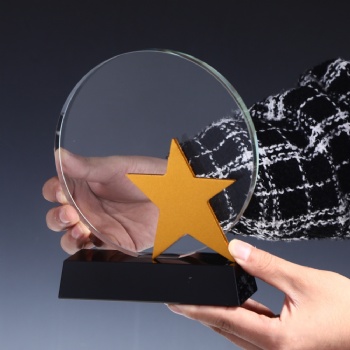 ADL 2023 New Design Round Crystal Glass Trophy Awards Star Thumb Hand Trophy Awards Three Colors Awards