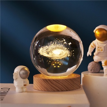 ADL Handmade Crystal Glass Sandblasting Crafts Balls with Wooden Light Base Fairy for Souvenir Business Gifts Engrave Laser