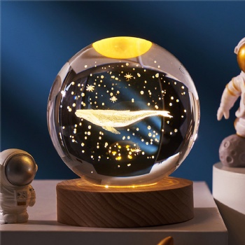 ADL Handmade Crystal Glass Sandblasting Crafts Balls with Wooden Light Base Fairy for Souvenir Business Gifts Engrave Laser