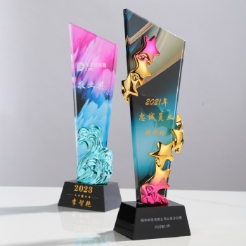 Colorful Painted Background Crystal Glass Horse Stars Trophy Awards Engraved Logo Business Crystal Crafts